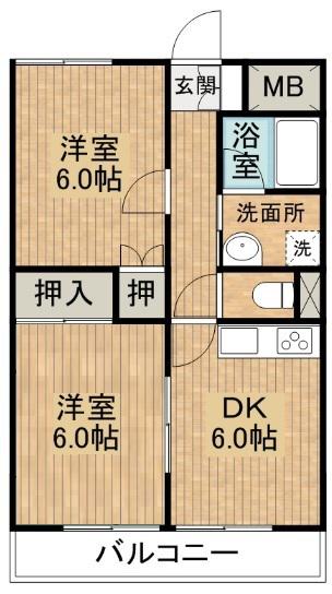 クレオコット(2DK/3階)の間取り写真