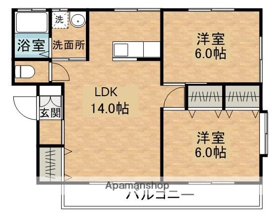 ブルースカイ宮丸(2LDK/1階)の間取り写真