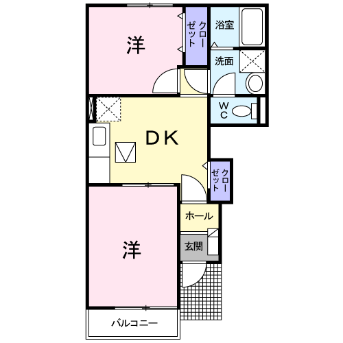 プリムローズヴィラD(2DK/1階)の間取り写真