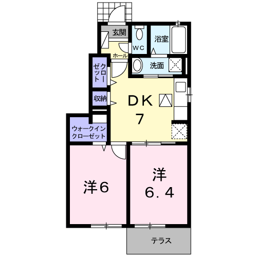 パインフォレスト モーニング(2DK/1階)の間取り写真