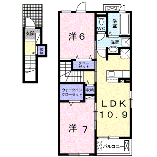 メルヴェイユ Ⅰ(2LDK/2階)の間取り写真