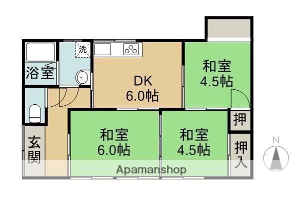 日豊本線 三股駅 徒歩18分 1階建 築56年(3DK)の間取り写真
