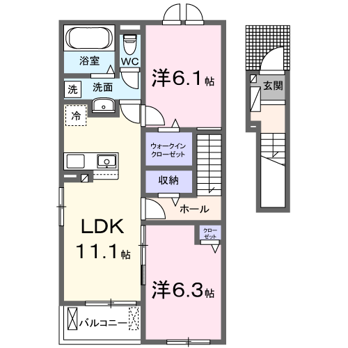 リベルラ Ⅰ(2LDK/2階)の間取り写真