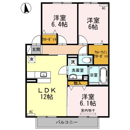 メゾン・ヴェール A(3LDK/2階)の間取り写真