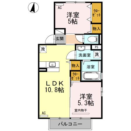 ブライトコート花繰 B棟(2LDK/2階)の間取り写真