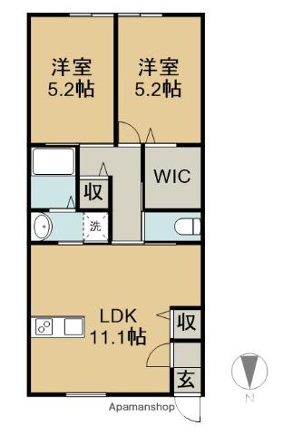 高城町アパートB棟(2LDK/2階)の間取り写真