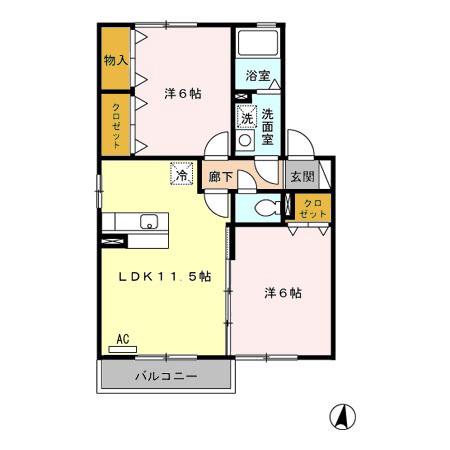 ホームパーティー II号館(2LDK/2階)の間取り写真