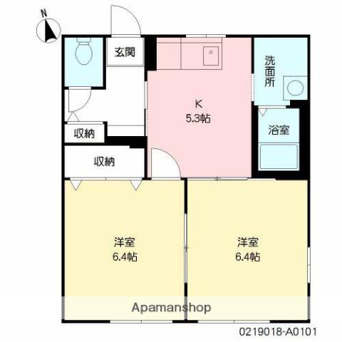 シャイニーウイング(2K/1階)の間取り写真