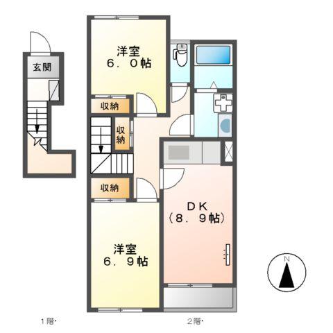 CASA 1(2DK/2階)の間取り写真