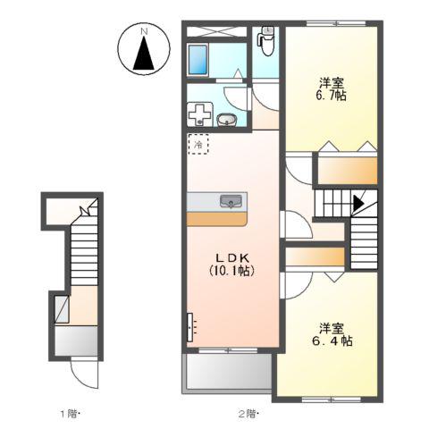 ボヌール(2LDK/2階)の間取り写真