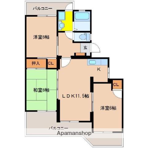 サングリッター清山(3LDK/3階)の間取り写真