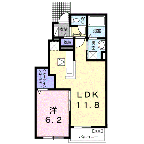 ローレルハウス Ⅱ(1LDK/1階)の間取り写真