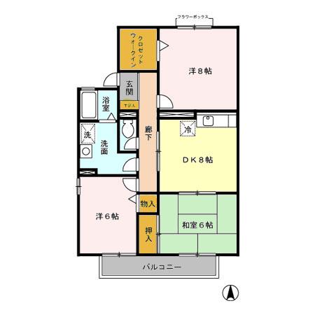 ファミール本郷 B(3DK/1階)の間取り写真