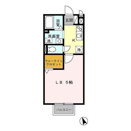 シャトル岬(1K/2階)の間取り写真