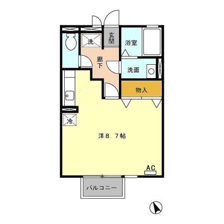 ユニヴェール白山(ワンルーム/2階)の間取り写真