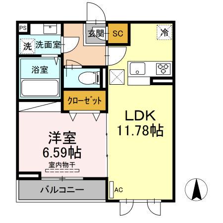 リヴィエール大島 B棟(1LDK/1階)の間取り写真