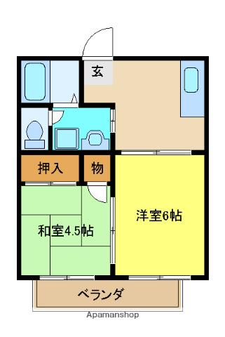 フローラル木花台(2DK/1階)の間取り写真