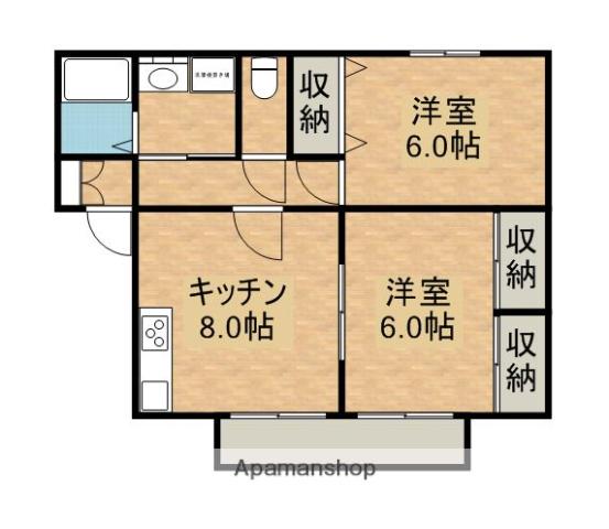 ディアコート恒久Ⅱ(2DK/1階)の間取り写真