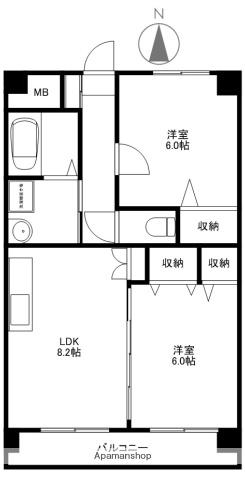 串間マンション(2LDK/4階)の間取り写真