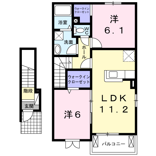 ヴィテッロ(2LDK/2階)の間取り写真