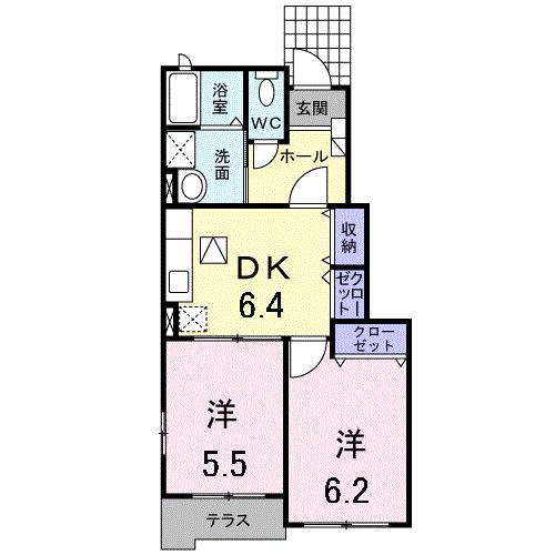 オレンジヒルズA棟(2DK/1階)の間取り写真