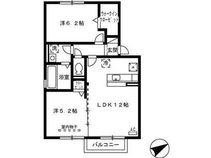 ポムダムールKN A棟(2LDK/1階)の間取り写真