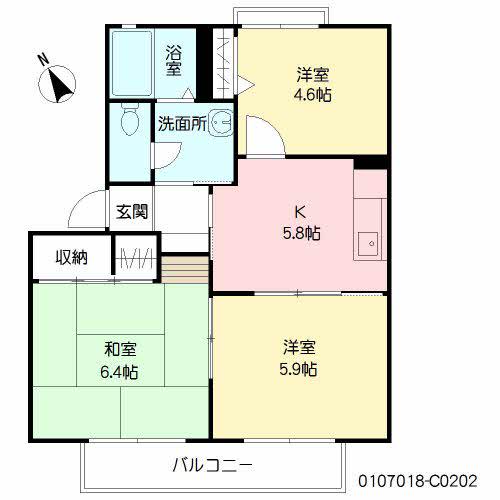 コンフォート・リリー C棟(3K/2階)の間取り写真