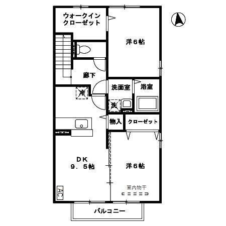 プレジオ南恒久(2DK/2階)の間取り写真