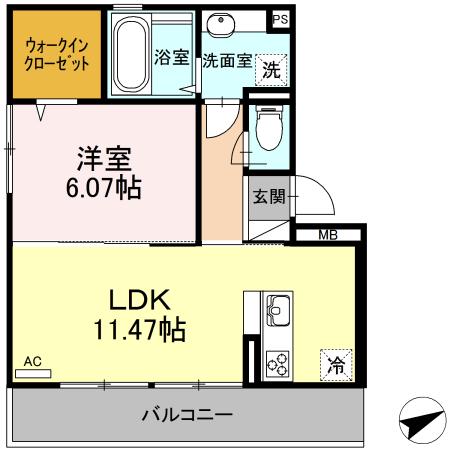 ル ココン 西高松(1LDK/3階)の間取り写真