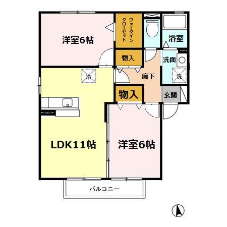 コンチェルト桜B棟(2LDK/2階)の間取り写真