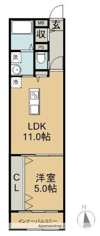 GROWTH DAIOU(1LDK/2階)の間取り写真