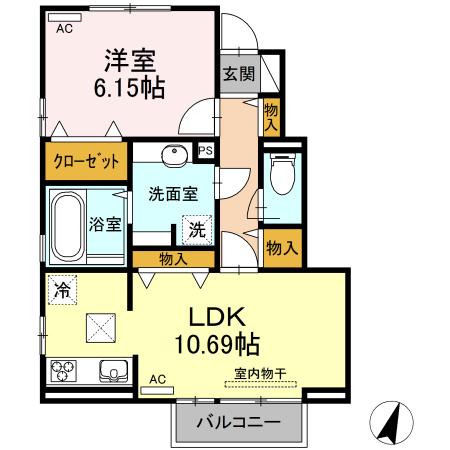 ハピネスアイワ(1LDK/1階)の間取り写真