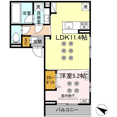 D-RESENA大橋II(1LDK/3階)の間取り写真