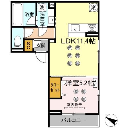 D-RESENA大橋III(1LDK/2階)の間取り写真