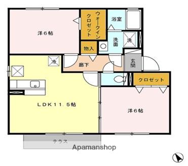 グリュック城ヶ崎Ⅱ(2LDK/1階)の間取り写真