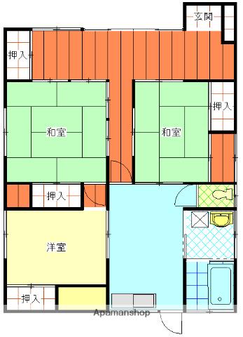 宮崎空港線 田吉駅 徒歩10分 1階建 築40年(3DK)の間取り写真