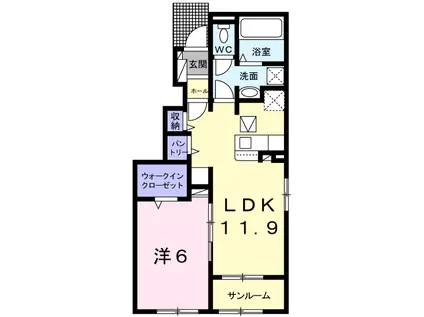 ベルハイム I(1LDK/1階)の間取り写真