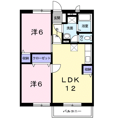 プリエールハイツA棟(2LDK/2階)の間取り写真