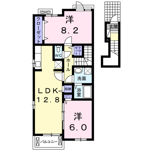 ヴィラ・ルピナスⅢ(2LDK/2階)の間取り写真