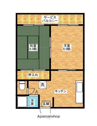 はまゆうハイツB(2DK/2階)の間取り写真