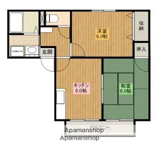 ディアコート恒久Ⅱ(2DK/1階)の間取り写真