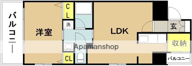 アルテサウスタワー(1LDK/2階)の間取り写真