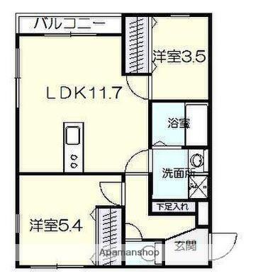 アルテマイスター和知川原(2LDK/1階)の間取り写真