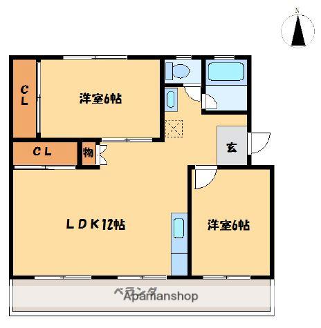 崎原第2マンション(2LDK/3階)の間取り写真