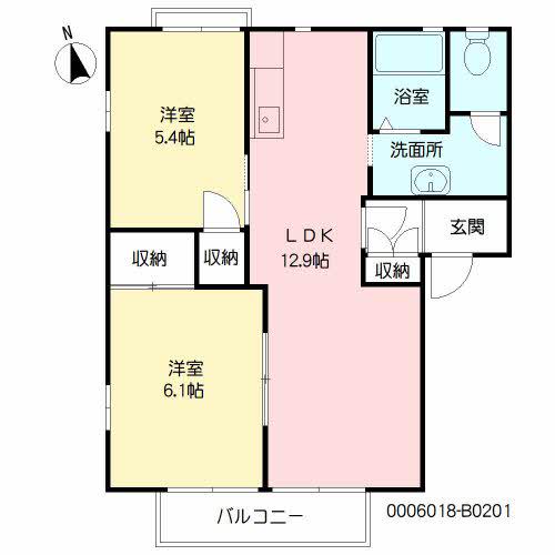フォンテ月見ケ丘弐番館(2LDK/2階)の間取り写真