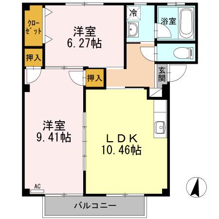 ハピネス本郷Ⅱ(2LDK/2階)の間取り写真