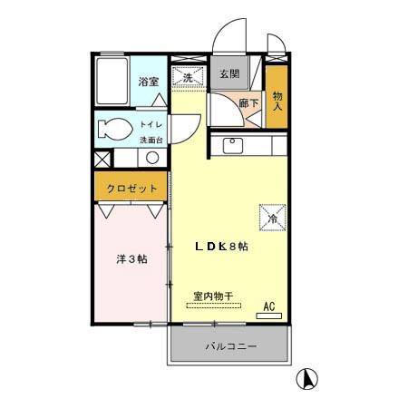 エランビタールNAKANISHI Ⅰ棟(1LDK/2階)の間取り写真