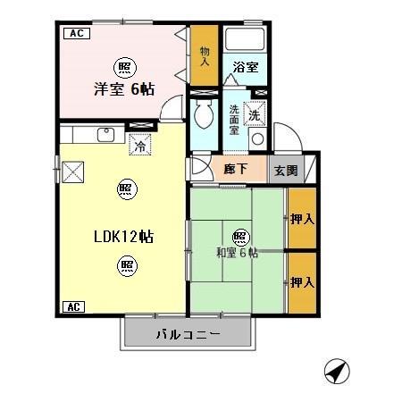 グランジュールTOJIKIB棟(2LDK/1階)の間取り写真