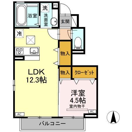 ヴィレッタ B棟(1LDK/1階)の間取り写真