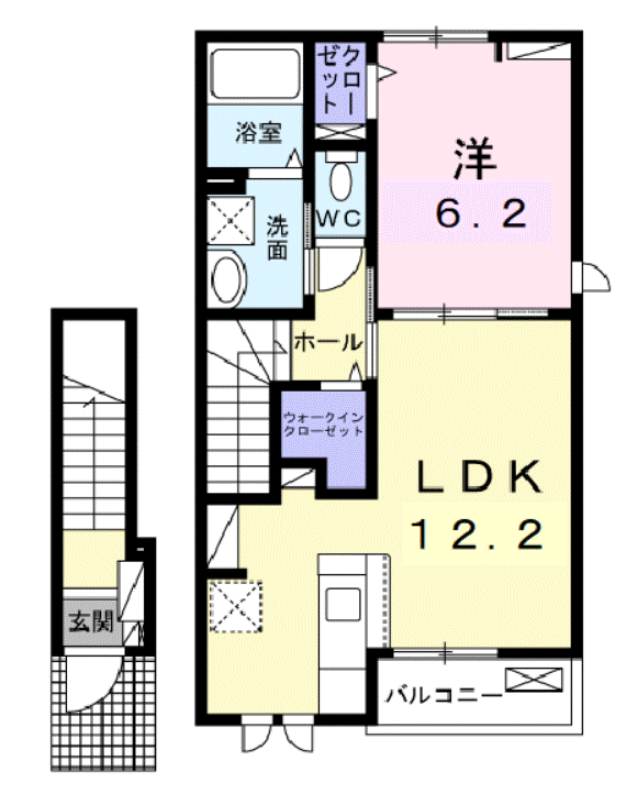 グラシアス(1LDK/2階)の間取り写真